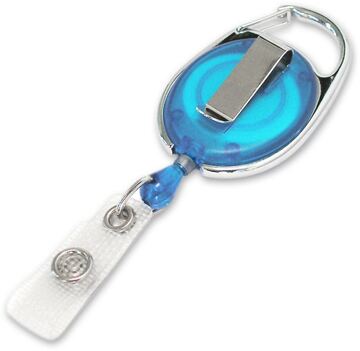 Jojo oval, blau-transparent, Gurtclip und Karabiner