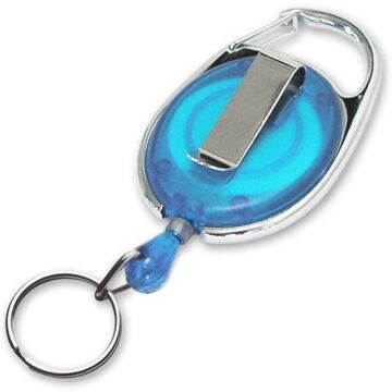 Jojo oval, blau-transparent, Schlüsselring 20 mm, Gurtclip und Karabiner